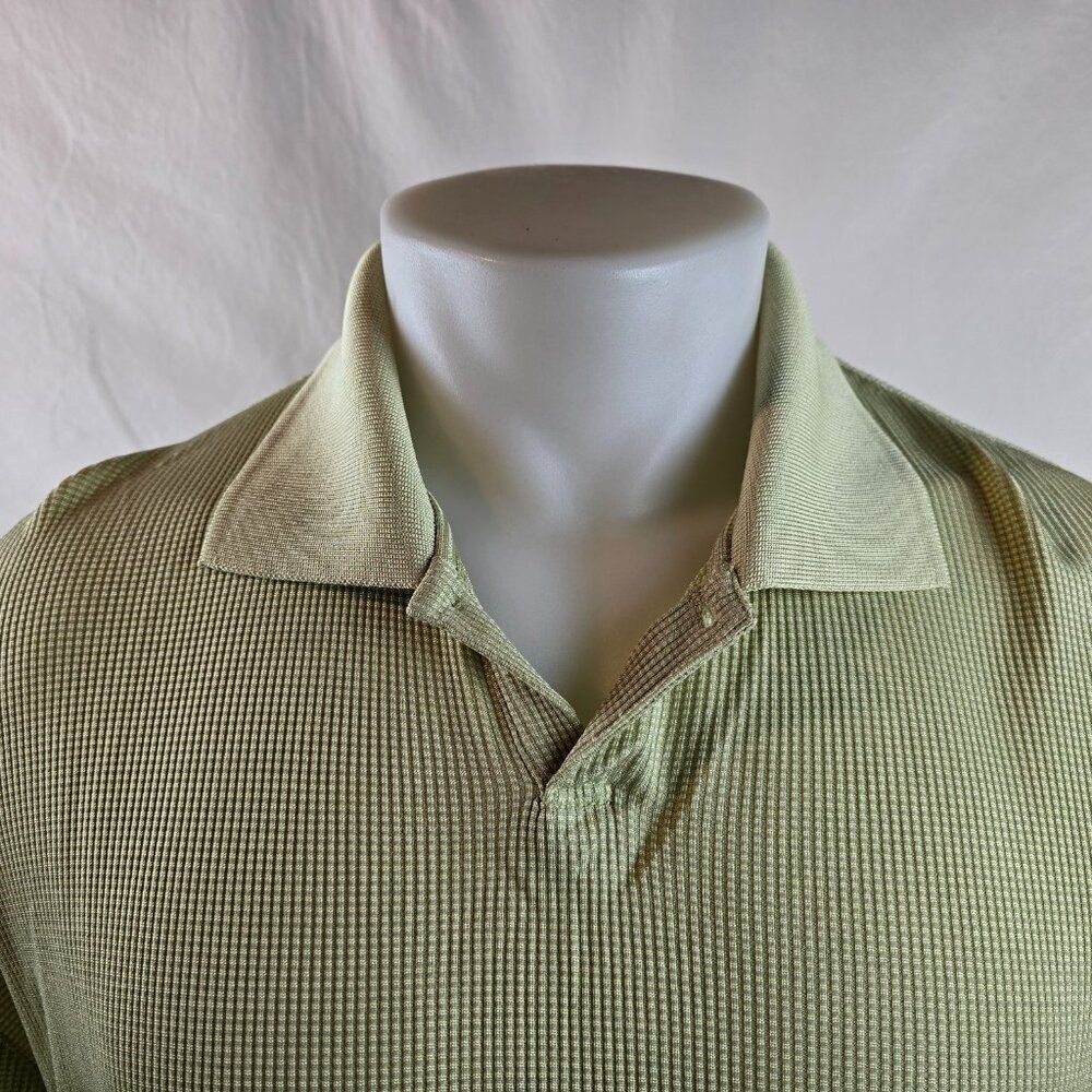 Jhane Barnes Polo Shirt Mens Large Green Textured Casual Club Retro Silk Nylon - Picture 2 of 7